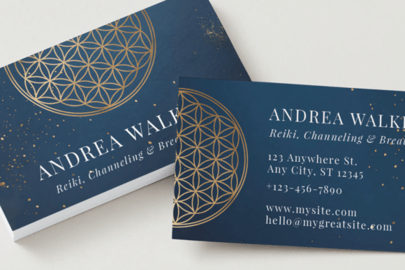 Embodying Serenity: The Spiritual Power of the Gold Flower of Life Business Card PSD