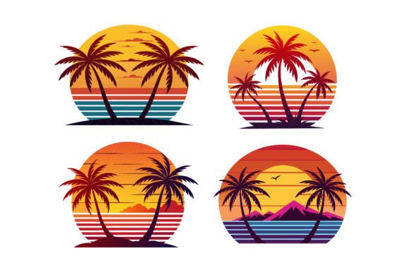 Embracing the Tropical Vibe: Why the Sunset with Palm Trees Vector Set is Essential for Modern Designers