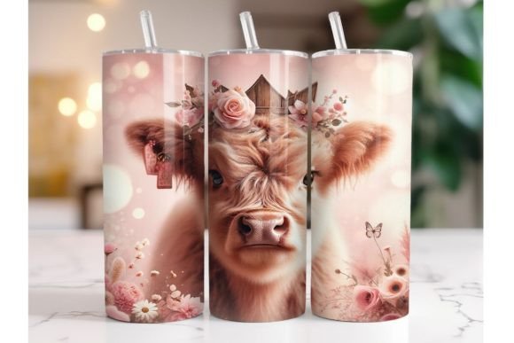 Floral Highland Cow Tumbler Wrap
