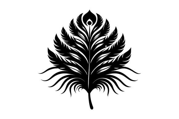 Peacock Feather Black Silhouette Vector