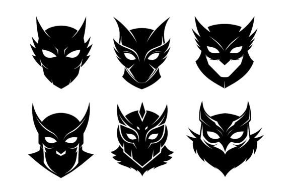 Simple Mask Black Silhouette Vector Set